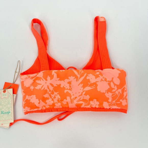 MAAJI Danzel Bikini Top Womens Small Orange Floral Tangerine Print Reversible - Picture 5 of 11